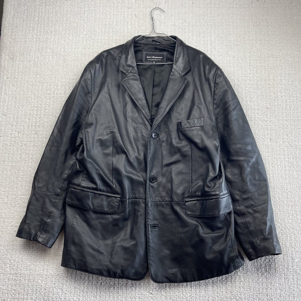 Bod & Christensen 90's Leather Blazer Jacket Sz XXL / 48 Dark Goth Euro READ